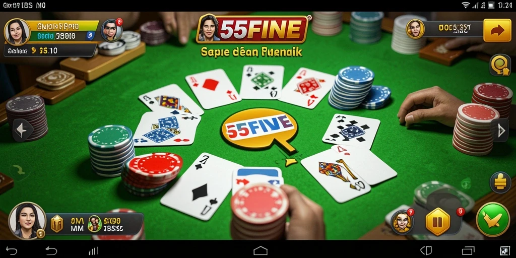 Screenshot gameplay 55FIVE menampilkan suasana seru permainan Gaple.