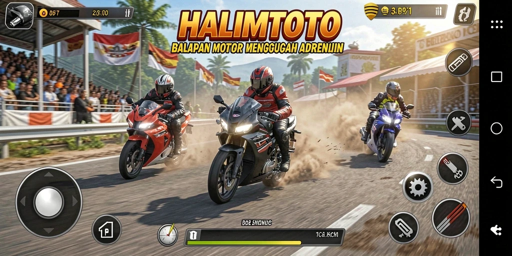 Gameplay seru dalam balapan motor yang menegangkan.