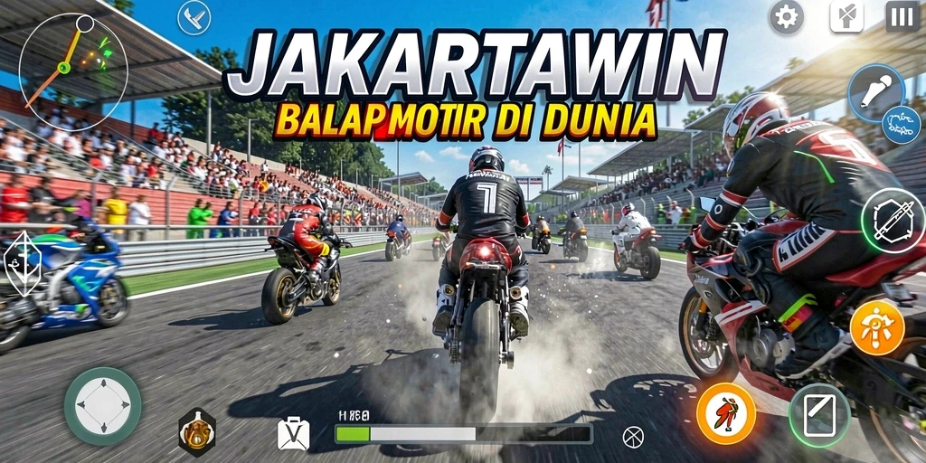 Tampilan seru dari gameplay balap motor di JAKARTAWIN.