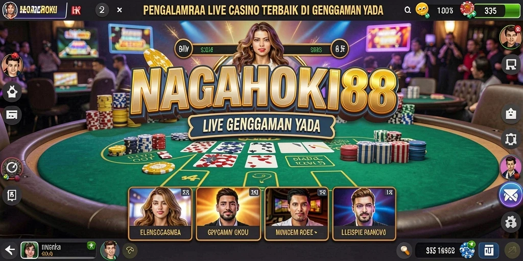Screenshot gameplay NAGAHOKI88 menampilkan dealer langsung dan suasana kasino.
