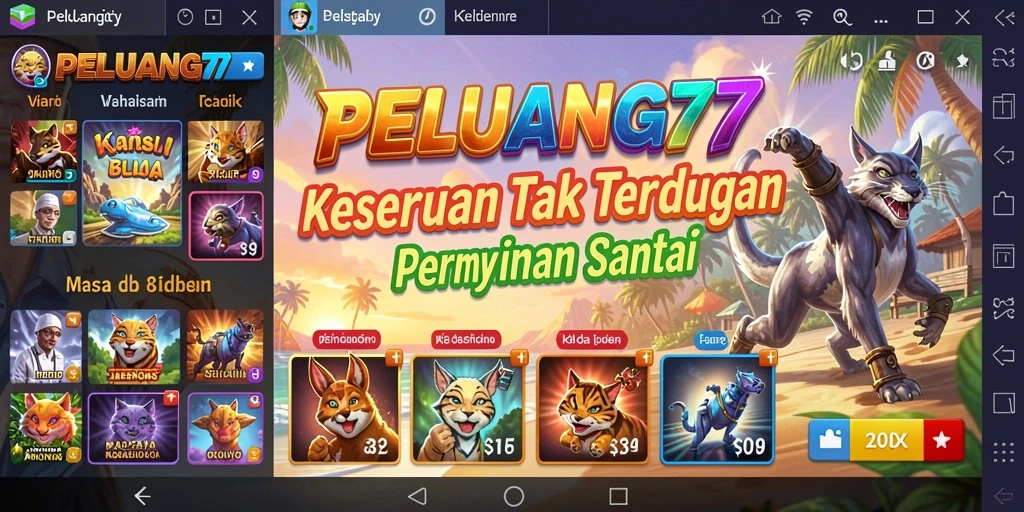 Tampilan gameplay PELUANG77 yang menarik dan penuh warna.