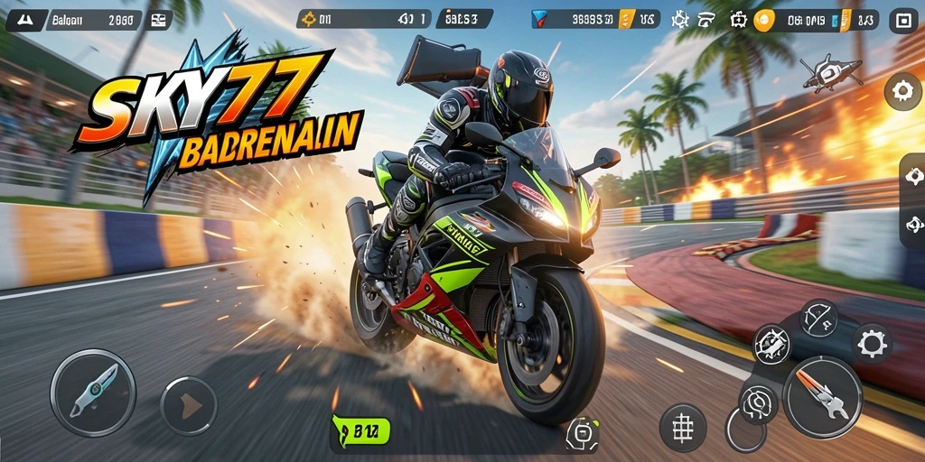Tampilan seru dari gameplay balapan motor di SKY77.