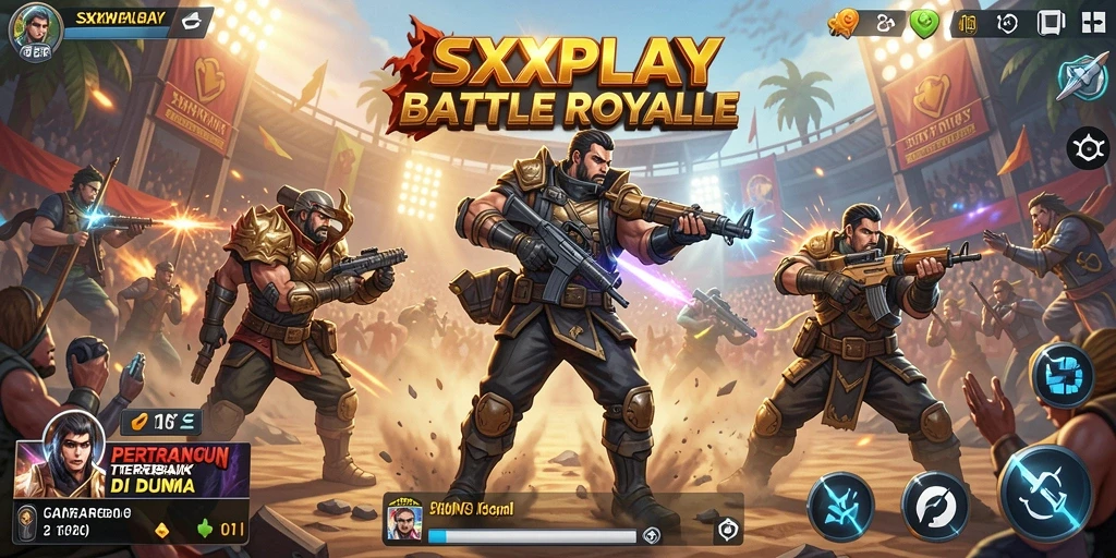 Tangkapan layar menunjukkan aksi pertempuran sengit dalam SXXPLAY Battle Royale.