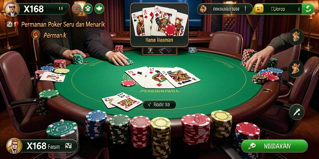 Tangkapan layar dari gameplay X168 menampilkan aksi seru permainan Poker.